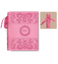 Записная книжка 120л. А6+ на скрытом гребне Кружева розовые,с декоративной лентой,тиснение фольгой