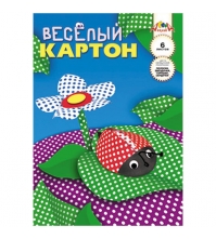 Картон цветной двусторонний А4 6л. 6цв., Веселый, узор Горошек