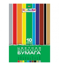 Цветная бумага А4 10л. 10цв., мелованная в папке