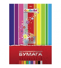 Цветная бумага А4 10л. 10цв., металлизированная, в папке тиснение