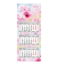 Календарь кварт. 3 бл. на 3-х гр. Premium -Light flowers, с бегунком, 2015