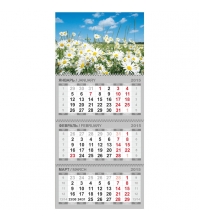 Календарь кварт. 3 бл. на 3-х гр. Standard -Flowers, с бегунком, 2015