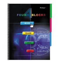 Тетрадь 160л. А4 клетка на спирали Four Blocks-кнопки, твердая обложка, с разделителями, карман