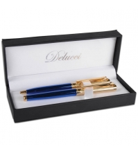 Набор Delucci: ручка шариковая, 1мм и ручка-роллер, 0,6 мм, синие, корпус синий/золото, подар. уп