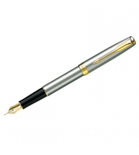 Ручка перьевая Sonnet Stainless Steel GT, корпус хром/золото, подар.уп.