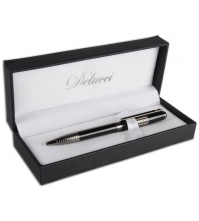 Ручка шариковая Delucci синяя, 1мм, корпус черный/серебро, поворотный механизм, подарочный футляр