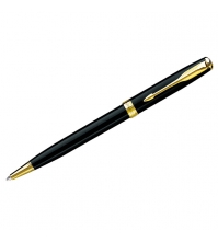 Ручка шариковая Sonnet Matte Black GT черная, 0,7мм, корпус черный/золото, поворотн., подар.уп.