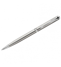 Ручка шариковая Sonnet Slim Stainless Steel CT черная, 0,7мм, корпус серебро, поворотн., подар.уп.