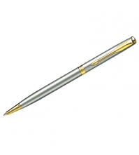 Ручка шариковая Sonnet Stainless Steel GT черная, 0,7мм, корпус хром/золото, поворотн., подар. уп.