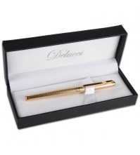 Ручка-роллер Delucci синяя, 0,6мм, корпус золото, подарочный футляр