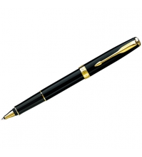 Ручка-Роллер Sonnet Matte Black GT черная, 0,5мм, корпус черный/золото, подар.уп.