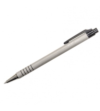 Ручка шариковая автоматическая синяя, 0,7мм, серый прорезиненный корпус