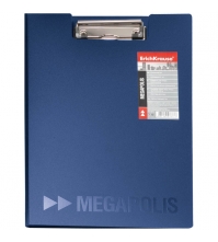 Папка-планшет с зажимом MEGAPOLIS, жесткий пластик, синий, внутренний карман
