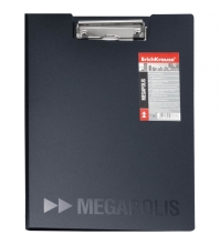 Папка-планшет с зажимом MEGAPOLIS, жесткий пластик, черный, внутренний карман