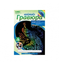 Гравюра с цветной основой Грациозный павлин