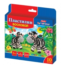 Пластилин Забавные зверята 10 цветов, 150гр., восковой, со стеком