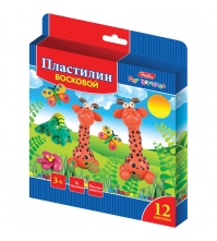 Пластилин Забавные зверята 12 цветов, 180гр., восковой, со стеком