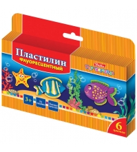 Пластилин Морская семейка 06 цветов, 90гр., восковой, флуоресцентный, со стеком