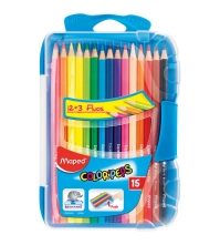 Карандаши Color Peps 15цв.+3 флуорес. карандаша, трехгран., заточен., пластик. коробка-пенал