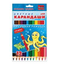 Карандаши Jumbo Морская семейка 12цв., утолщен. корпус, картон. уп., европодвес