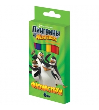 Фломастеры Пингвины из Мадагаскара 06цв., в картон. уп., европодвес