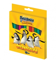 Фломастеры Пингвины из Мадагаскара 12цв., картон. уп., европодвес