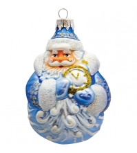 Елочное украшение стеклянное Дед Мороз шар с часами 11 см