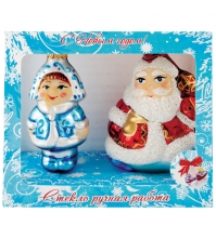 Набор стеклянных елочных украшений Дед Мороз и Снегурочка 2 фигурки