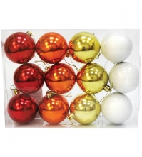 Набор пластиковых шаров 12 шт, 60 мм, красный/оранжевый/золотой/белый