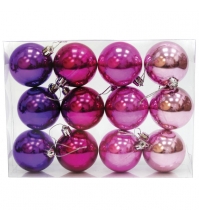 Набор пластиковых шаров 12 шт, 60 мм, фиолетовый/цвет фуксии/розовый/нежно-розовый