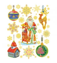 Новогоднее оконное украшение Дед Мороз и игрушки 30*38 см