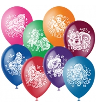 Воздушные шары, 100шт, M12/30см, 2-сторонний рисунок, пастель+декор (растр)