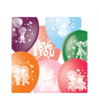 Воздушные шары, 100шт, М12/30см, I love you, пастель+декор