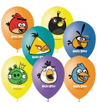 Воздушные шары, 50шт, M12/30см, Angry Birds, 3цв., пастель+декор