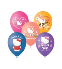 Воздушные шары, 50шт, М12/30см, Hello Kitty, 3цв., пастель, шелк