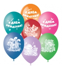 Воздушные шары, 50шт, М12/30см, С Днем Рождения, пастель+декор