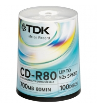 Диск CD-R 700Mb TDK 52x Cake Box (100шт)