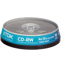 Диск CD-RW 700Mb TDK 4-12х Cake Box (10шт)