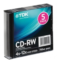 Диск CD-RW 700Mb TDK 4-12х Slim