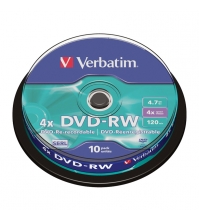 Диск DVD-RW 4.7Gb Verbatim 4x Cake Box (10шт)
