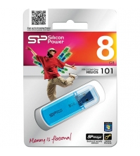 Память SiliconPower USB Flash  8GB USB2.0 Helios 101 голубой (металл.корпус)