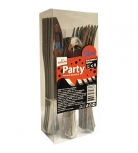 Пластиковые приборы PACLAN Silver - набор (ложки+ножи+вилки) металл хром * 8 шт.