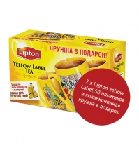 Набор Чай Lipton Yellow Label, черный, 50+50пак.+ КРУЖКА в подарок