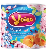Бумага туалетная VEIRO Floria 2сл, 4рул/упак, с рисунком, аромат персика