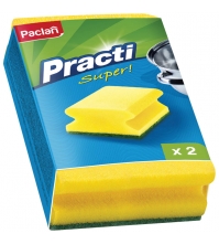 Губки для посуды PACLAN PRACTI поролон с абразивным слоем с выемкой для пальцев, 2 шт/упак
