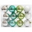 Набор пластиковых шаров 12 шт, 60 мм, серебряный/бирюзовый/салатовый/белый